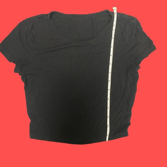 Brandy Melville Black Cropped Scoop Neck Tee – One Size Streetwear Basic - Picture 3 of 5